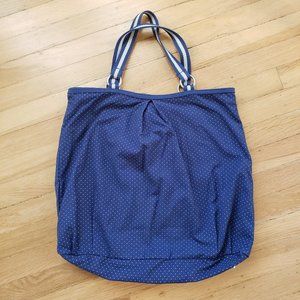 Old Navy Blue Polka Dot Large Shoulder Bag tote canvas striped straps